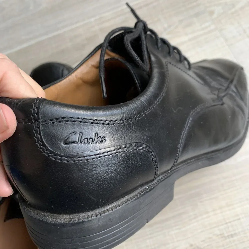 Clarks Collection Mens Dress Comfort Shoes Sz 10 Black Leather Bicycle Toe Lace